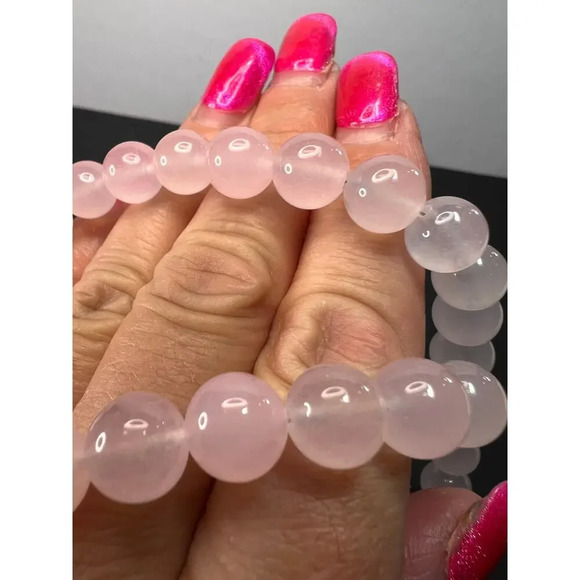 Rose quartz beaded necklace with sterling silver clasp - Picture 8 of 11